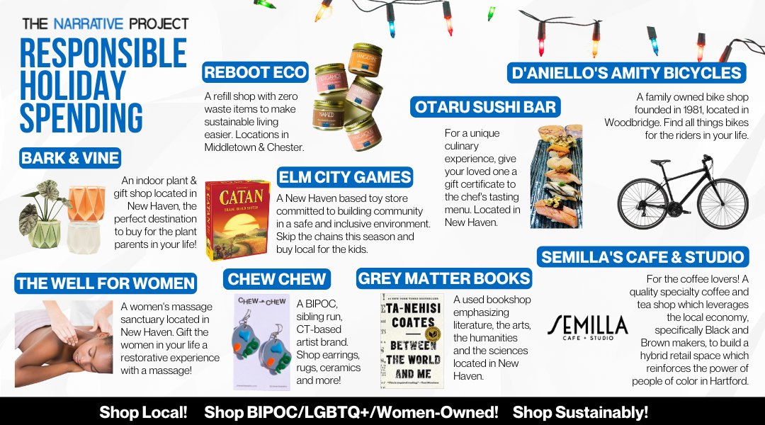 TNP_CT's tweet image. The season of giving is a necessary time to consider where you are spending your money. Swipe for a TNP-approved holiday gift guide where you can find something for everyone AND support businesses that make our community vibrant.

#HolidayGiftGuide #TheNarrativeProject