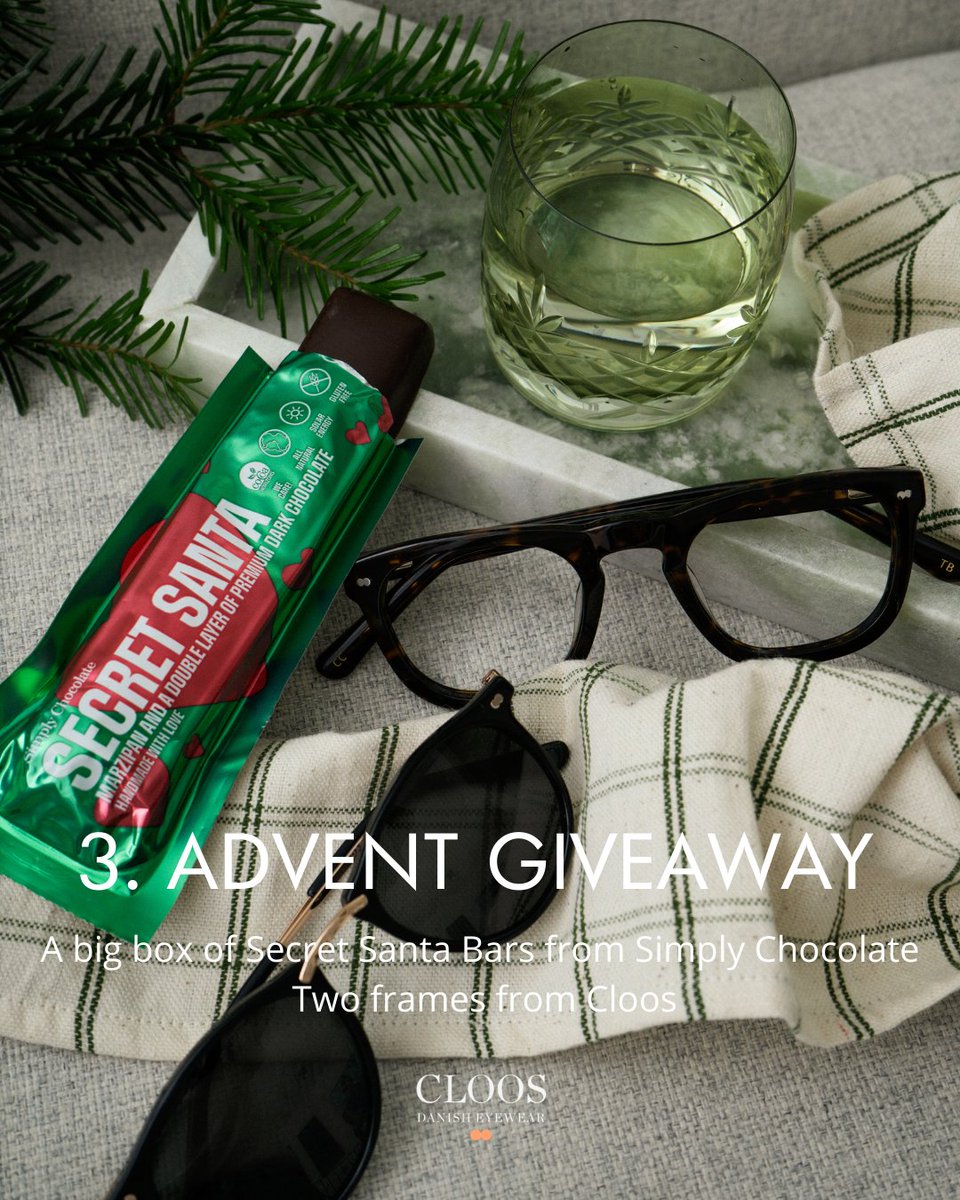 🧡 3. Advent Giveaway 🧡 
 
Join our 3. Advent giveaway on our Instagram account. You have the opportunity to win a box full of Secret Santa bars from Simply Chocolate and two pairs of Cloos frames 🧡 Participate here: instagram.com/p/CmBSrYCu3fo/