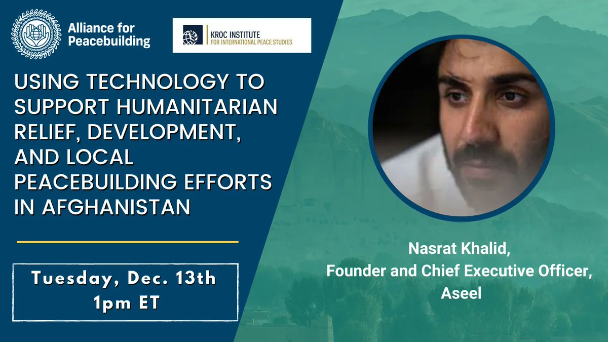 Aseel (@aseelapp) on Twitter photo Tomorrow, <a href="/NasratKhalid/">Nasrat Khalid</a> will highlight the story of Aseel regarding "How Technology Contributed Peacebuilding for Afghanistan?" with the help of <a href="/AfPeacebuilding/">Alliance for Peacebuilding</a> and <a href="/NotreDame/">University of Notre Dame</a>.
Register Now:
allianceforpeacebuilding.org/afps-event-cal… Tomorrow, <a href="/NasratKhalid/">Nasrat Khalid</a> will highlight the story of Aseel regarding "How Technology Contributed Peacebuilding for Afghanistan?" with the help of <a href="/AfPeacebuilding/">Alliance for Peacebuilding</a> and <a href="/NotreDame/">University of Notre Dame</a>.
Register Now:
allianceforpeacebuilding.org/afps-event-cal…