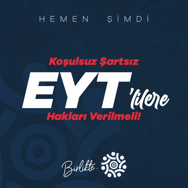 MemleketimParti's tweet photo. EYT'lileri oyalamayı bırakın. Ve koşulsuz şartsız haklarını verin! 
#ŞartlıEYTyeHayır https://t.co/KnCaWrHcTX