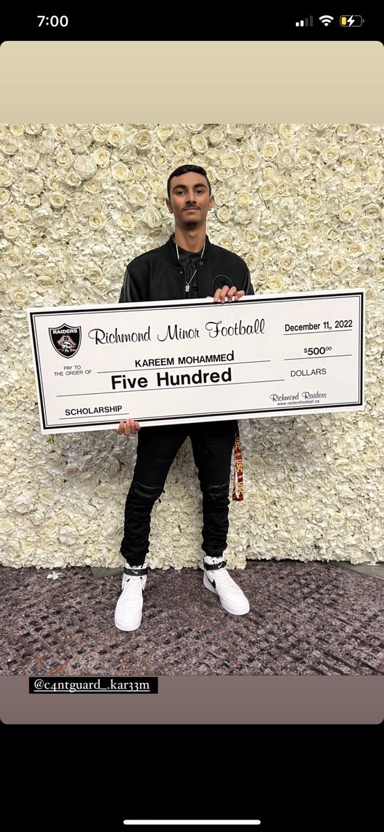 Grateful to have received a scholarship award from <a href="/RMFL_Raiders/">Richmond Minor Football League</a> thank you to everyone who's helped me throughout my career 🏈💕