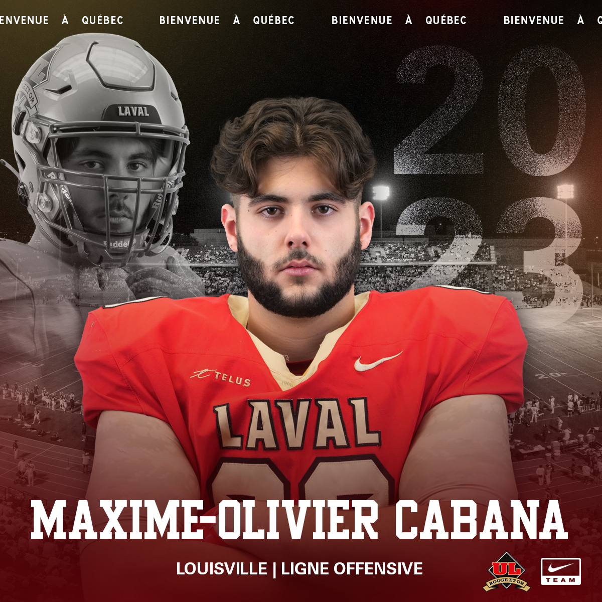 rougeetor's tweet photo. 🏈 RECRUTEMENT 2023 | Maxime-Olivier Cabana (@MaxOCabana) rentre à Québec! 

Un atout MAJEUR pour la meilleure offensive au Québec, après un passage en NCAA avec les @LouisvilleFB. 

Maxime-Olivier, bienvenue à Québec!

#GoLaval https://t.co/xyD2ztSmh8