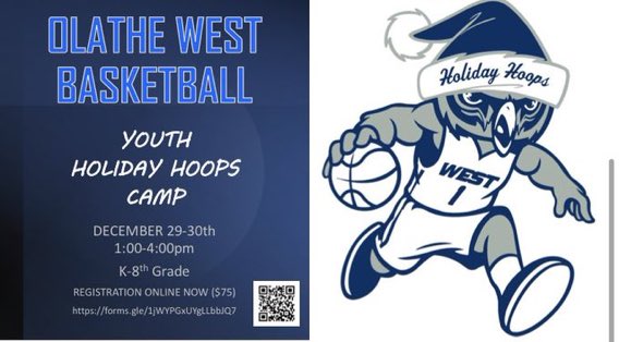 OW_Owls_Hoops's tweet image. Don’t forget to sign up your future owls for the @OlatheWestOwls Holiday Hoops Camp. 
@MT_Timberwolves @OTMSTigerPride @CCEComets @ow_owls @CWCcoyotes @PCPioneers @ForestViewFoxes  @RocketsRR @WestviewElem

docs.google.com/forms/d/1mRh21…