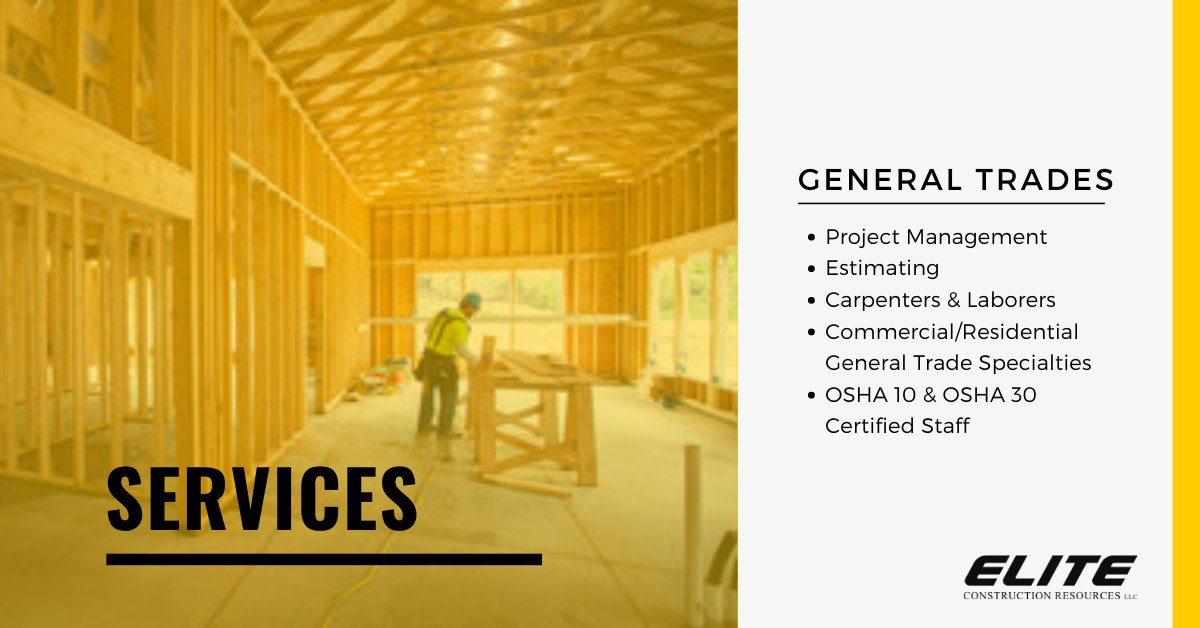 ELITECR_LLC's tweet photo. Our #GeneralTrades Division offers highly qualified and experienced craftsmen for wood framing, carpentry, metal stud framing, drywall, Division 10, 11, 12, and more. #constructionresources https://t.co/3xnYPGyWFi