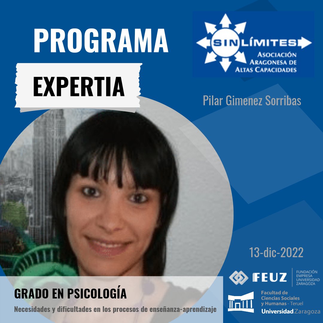 fcsh_teruel's tweet photo. 🗣Mañana tendrá lugar una nueva sesión del #ProgramaExpertia.
Pilar Giménez, de la asociación aragonesa de altas capacidades @sinlimitesaacc
➡️La sesión tratará sobre la detección e intervención con personas con altas capacidades.
@unizar @feuzgz
#FCSH #Teruel #PsicologíaTeruel https://t.co/jpqmNwsxzA