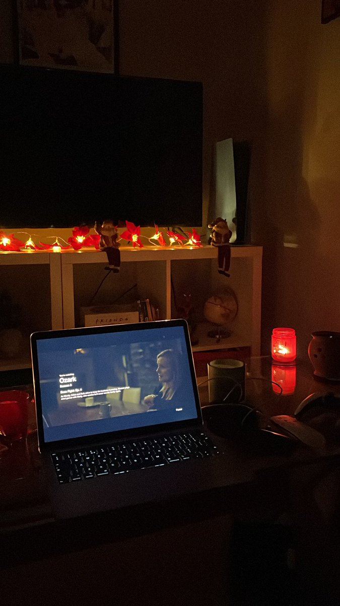 Our setup for the next 2 hours: Candles, battery powered fairy lights and watching our fave series on our laptop (that is fully charged and isn’t plugged in) #SavingSessions <a href="/OctopusEnergy/">Octopus Energy</a> 🕯️✨🐙