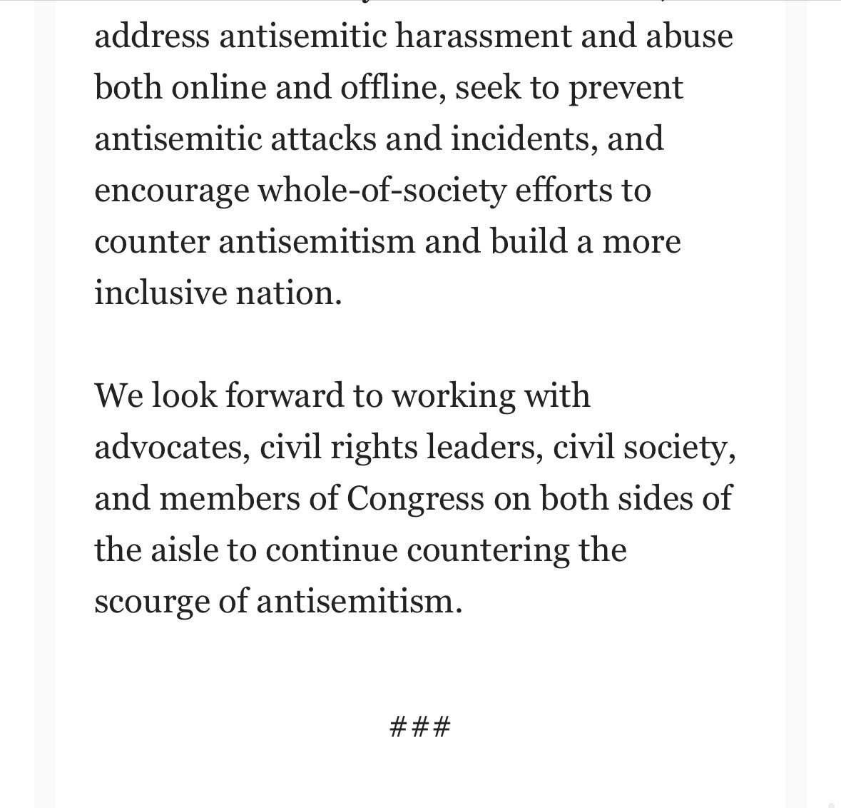 I was honored to attend last week’s @WhiteHouse roundtable on antisemitism — and I’m heartened that the administration is now launching an inter-agency group to combat antisemitism and other forms of hate. Full @PressSec statement —>