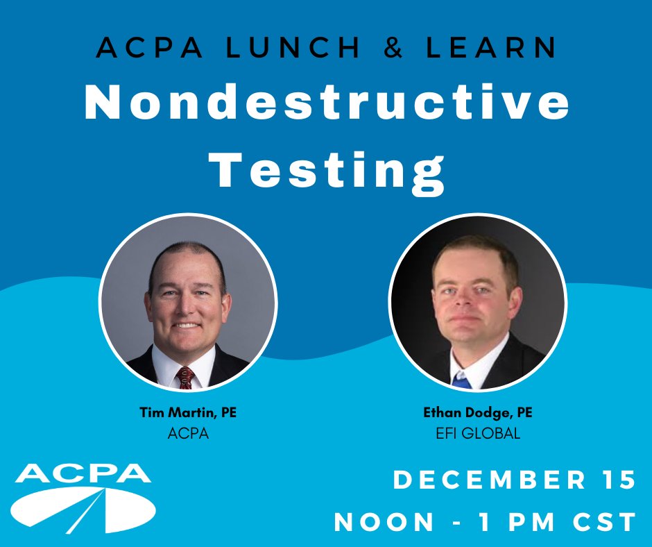 OKAR_ACPA's tweet photo. @PaveConcrete is hosting a Lunch &amp; Learn on nondestructive testing methods and applications. Register now to earn PDHs and hear from ACPA's Tim Martin, P.E., and @EFIGlobalInc's Ethan Dodge, P.E. on Dec 15 at noon CST.

https://t.co/sTtWMf2tgG https://t.co/Wf3BmZ6RSj