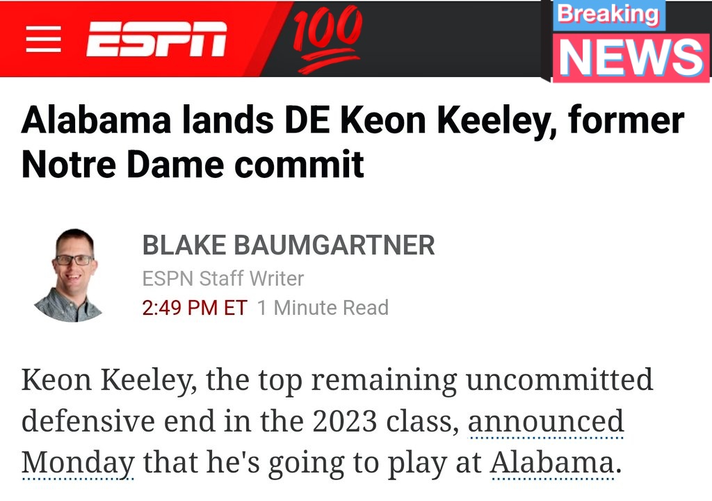 CwYtE187's tweet photo. We got him,just like @justicehaynes6 told ya. Congratulations @keon_keeley  Welcome to the crimson and white family! Be prepared to get to work, Bring some good leadership with you...roll tide baby...#another5☆ @AlabamaFTBL @AndreaQuick2051 @1_bamafan @RollTideNews @BamaOn3 https://t.co/8qlcpZ9csV