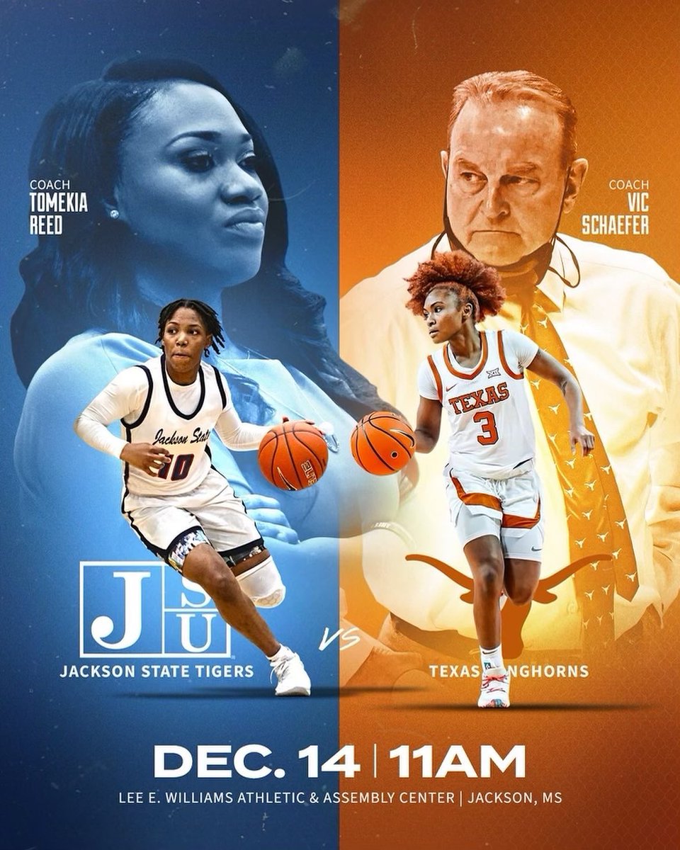 CoachTReed's tweet photo. Come support your JSU Tigers vs Texas Longhorns December 14 @ 11:00a AT JACKSON STATE UNIVERSITY. This will be an unforgettable experience. We will host our local elementary, middle and high schools during this game. Come catch the excitement.  WE NEED YOU TO PACK THE HOUSE! https://t.co/vcJqo93y9Z