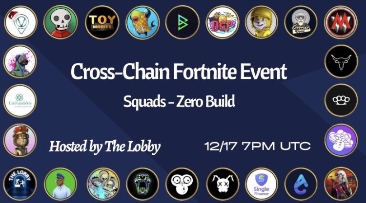 This weekend we will be having a huge @FortniteGame event! Thank you to all the projects that have donated prizes and will be sending teams to compete!! We will be playing squads on Dec. 17 @ 2pm est! Prizes for winners will consist of total of 6k $cro, @officialdgpals and more!!