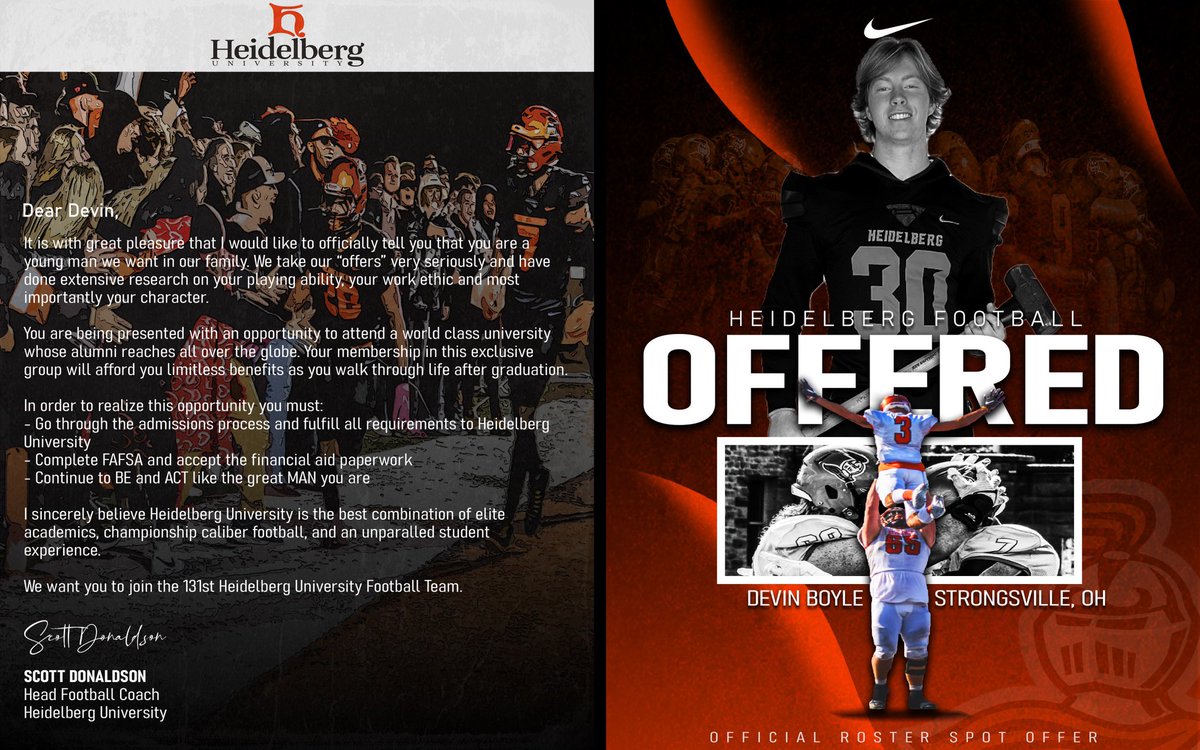 DevinBoyle19's tweet photo. Had a great visit at Heidelberg today thanks for having me @CoachJakubcin @Coach_Donaldson blessed to receive my second official roster spot offer! https://t.co/mEs1khhzkQ