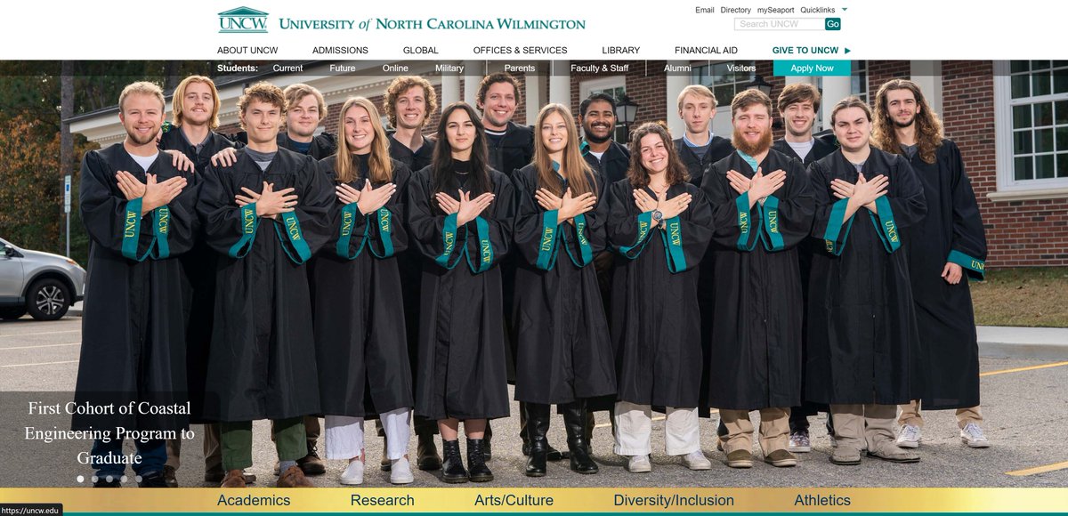 The VERY FIRST graduating class of B.S. in Coastal Engineering students will graduate from UNCW this weekend! What an accomplishment. And an excellent crop of students, I must add! #GoSeahawks 

Made the HOMEPAGE at uncw.edu !!!