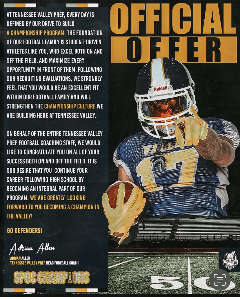 Beyond blessed to receive offer from Tennessee valley preps💛🖤@tnvpsa