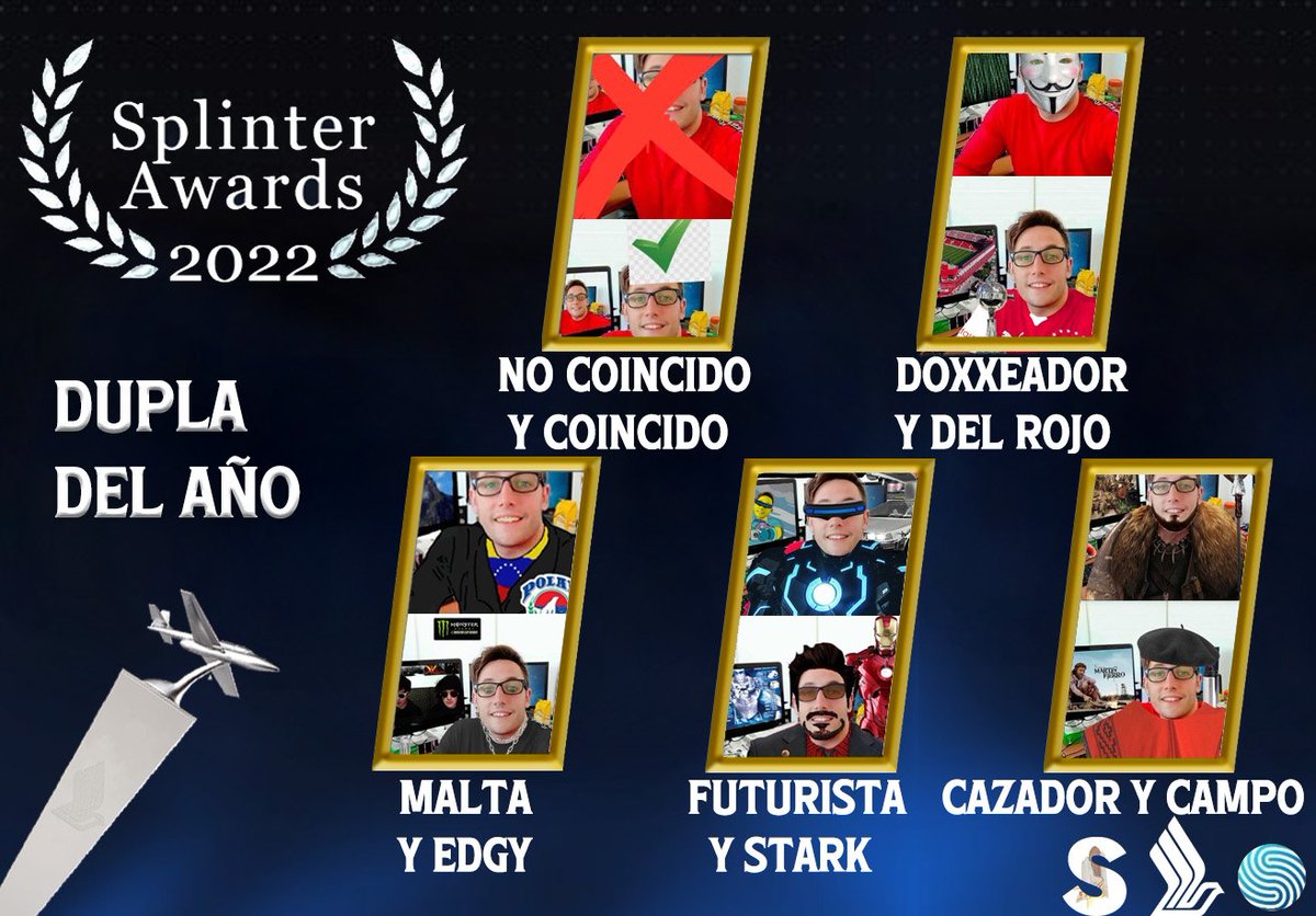👬LAS DUPLAS👬

Llegamos a las ternas mas importantes, es tu turno de la dupla del y los nominados son:
@splinterdoxeado-<a href="/splinterdelrojo/">Splinter Del Rojo 𝕏</a> 
<a href="/NoCoincido/">No coincido ⭐</a>-<a href="/NoCoincido/">No coincido ⭐</a> 
<a href="/MaltaSplinter/">Splinter Malta 🇻🇪</a>-<a href="/SplinterEdgy/">SplinterEdgy</a> 
<a href="/FuturoSplinters/">Splinter Futurista</a>-<a href="/SplinterStark/">Splinter Stark</a> 
<a href="/splintercazador/">splinter cazador</a>-<a href="/momo_delcampo/">Splinter campesino</a> 

#SplinterAwards2022