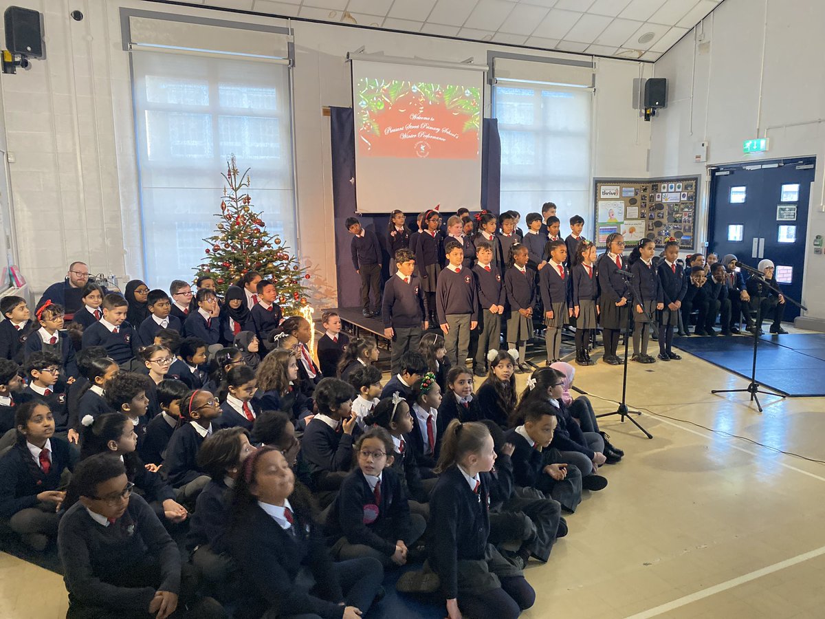 PleasantStPrim's tweet photo. Wonderful to see our KS2 pupils in fine voice this morning sharing their Christmas wishes and songs with us this morning.  Thank you to the parents for attending, we hope you enjoyed the show! @MusicPleasantSt https://t.co/jGw4Z1nw0M