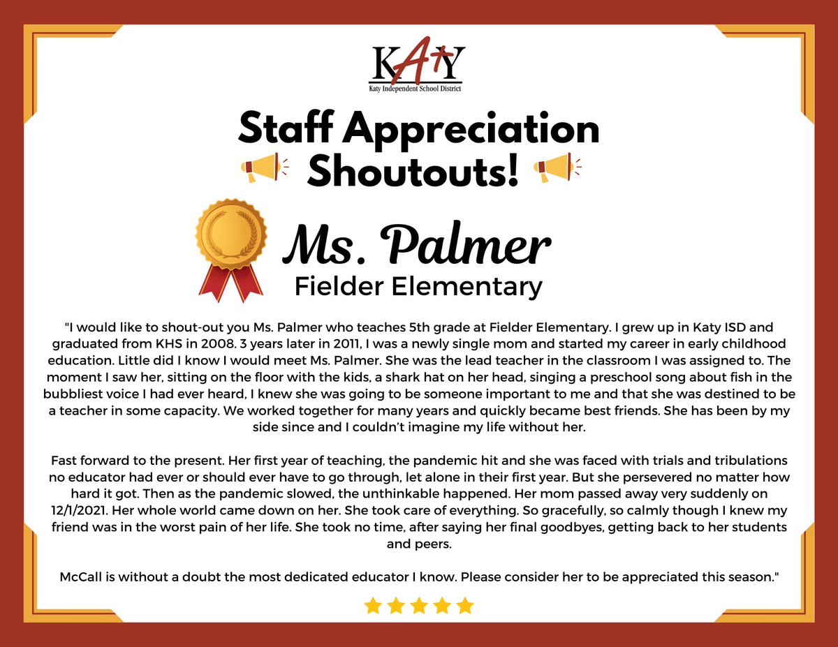 katyisd's tweet photo. 𝐊𝐚𝐭𝐲 𝐈𝐒𝐃 𝐒𝐭𝐚𝐟𝐟 𝐀𝐩𝐩𝐫𝐞𝐜𝐢𝐚𝐭𝐢𝐨𝐧 𝐒𝐡𝐨𝐮𝐭𝐨𝐮𝐭𝐬!🎉
Mr. Plumb and Mrs. Palmer
@FielderElem https://t.co/KKxdVNit17