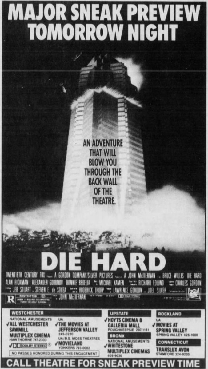 The original poster for DIE HARD (1988), which didn't include Bruce Willis as a selling point.