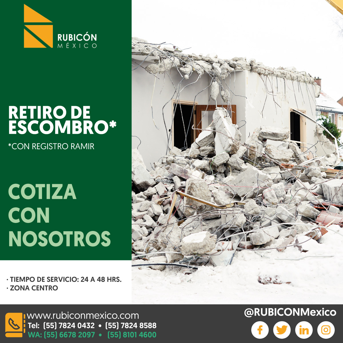 RubiconMexico's tweet photo. Puedes estar seguro que no recibirás multas ya que tenemos el procesamiento correcto de los escombros y desechos de construcción, contamos con registro #Ramir:
Solo tienes que mandarnos un Whatsapp al:
📱💬 5566782097 o al 5581014600 https://t.co/M6RB19ORpk