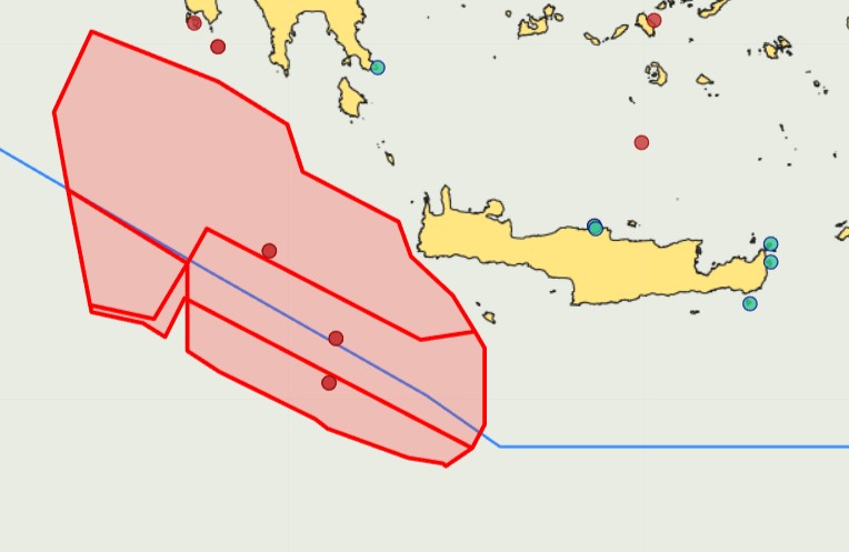 chameleonGR's tweet photo. Νέα #NAVTEX για το #SancoSwift. Έκταση ~7100 km2. Το μεγαλύτερο μέρος εντός #SouthWestCrete, έπειτα εντός #WestCrete και μόνο ένα μικρό τμήμα εκτός των blocks (εντός #SouthCrete). Πρακτικά είμαστε στη μέση γραμμή με 🇱🇾 για το Δ Κρήτης & το δυτικό ήμισυ του ΝΔ Κρήτης. https://t.co/JHiwx3ObQw