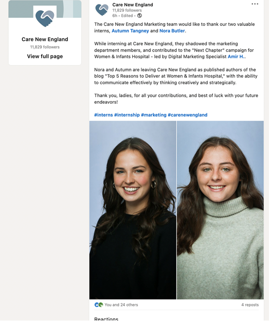 Thank you <a href="/carenewengland/">Care New England</a> for providing our @PC_HPM students with the opportunity to practice their professional skills with a trusted healthcare provider as part of their HPM 450 field experience.