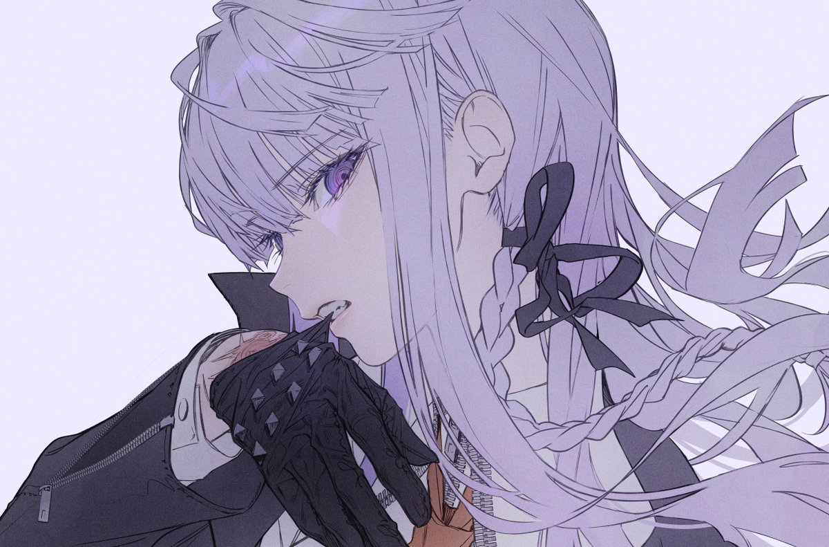 kirigiri kyouko 1girl gloves solo long hair braid black gloves bangs  illustration images