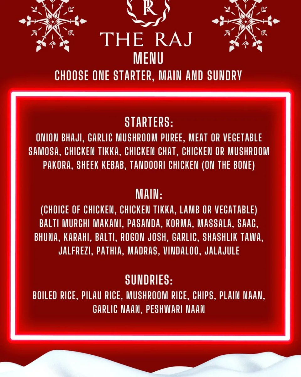 TheRajWigan's tweet photo. Book now for Christmas eve
Sittings at 6:00pm and 8:30pm
Call : 01942 248617 
Email : bookings@therajwigan.co.uk https://t.co/y3M5KLG7Ci