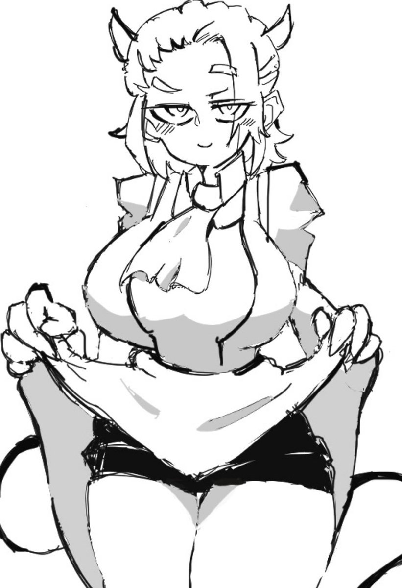 "Welcome Master, How do you do~?" 

What came over her? She had a maid Dress on She smiled and wiggles her brows in flirtatious way she would softly giggle as she would courtesy at her Guest. 

When in reality she was just a blind demon that was facing the wrong way once again.