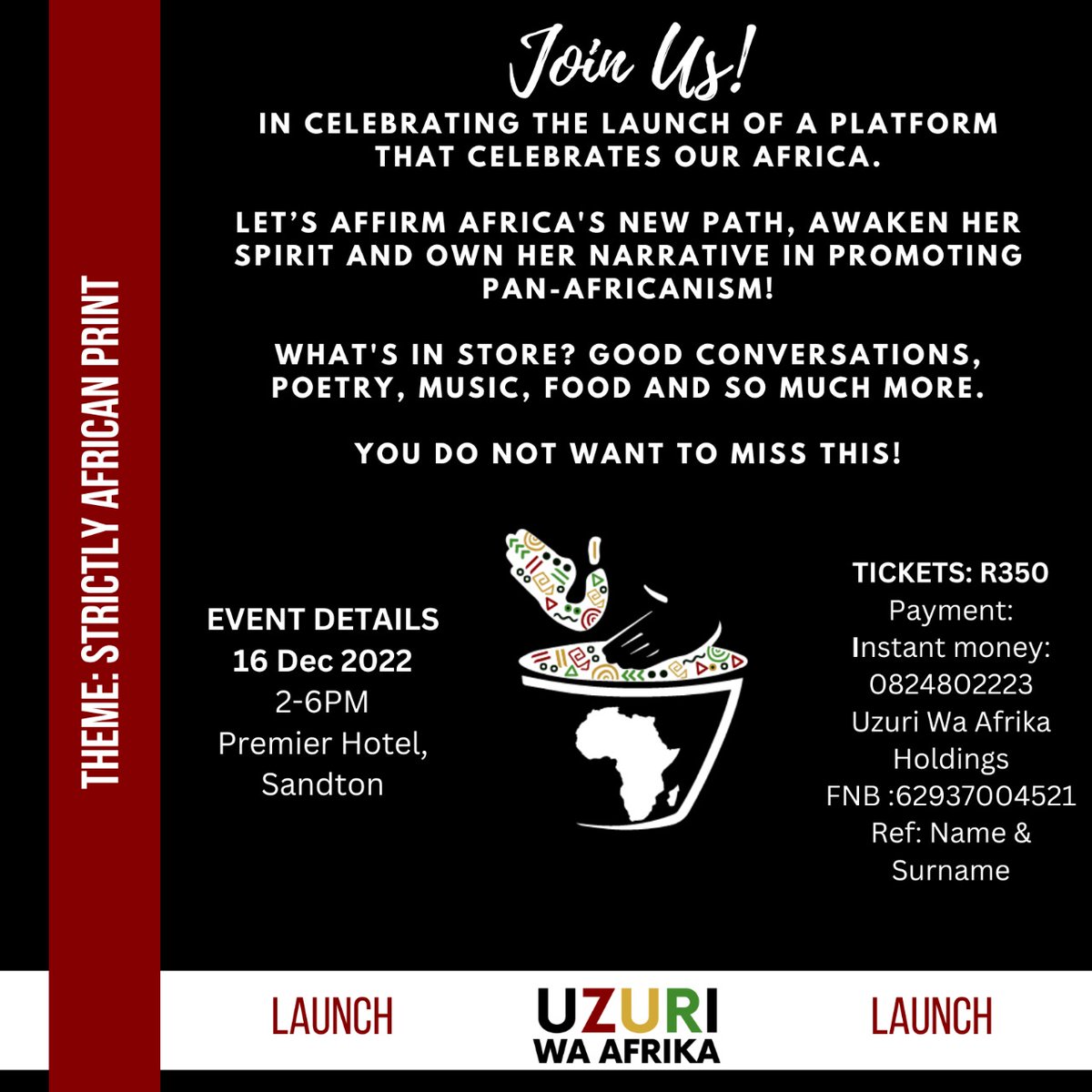 UzuriWaAfrika_the other side (@uzuriwafrika) on Twitter photo #HappeningSoon #UzuriwaAfrika launch event 🚀 !! Get your ticket 🎟 asap before they sell out!!! #African #Africa #Johannesburg #HappeningSoon #UzuriwaAfrika launch event 🚀 !! Get your ticket 🎟 asap before they sell out!!! #African #Africa #Johannesburg