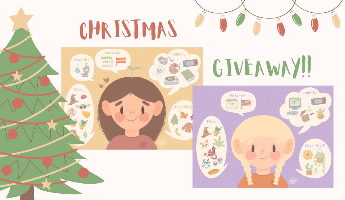 Laura_Zelda_'s tweet photo. 🎄 CHRISTMAS GIVEAWAY 🎄

win a completely personalized "about me" drawing, like the ones below

how to enter:
⛄ follow me
⛄ rt/like this tweet
⛄ extra entry: tag a friend

⏰ ends on the 22th (so it'd be ready for christmas time) https://t.co/16PH31YxLr