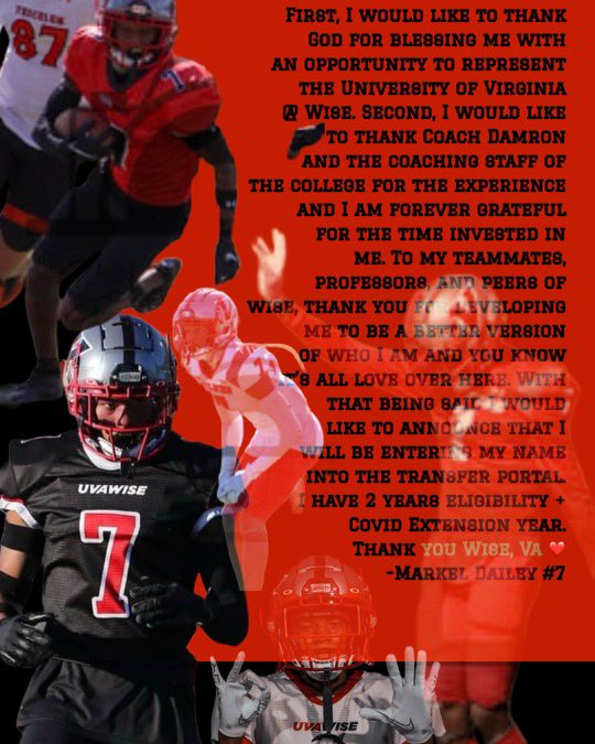 MarkelDailey's tweet photo. Entering my name in the portal with 2  years eligibility + Covid extension year! Safety/CB Film ready in DM!!!             @SSN_Portal   
@247SportsPortal  
@RivalsPortal https://t.co/oOUHIzc5H8