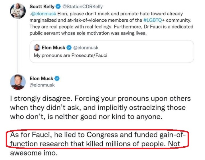 Red_Pill_Report's tweet photo. E. MUSK : "Quant à Fauci, il a menti au Congrès et a financé des recherches à gain de fonction qui ont tué des millions de personnes."

120 Millions d'abonnés. Un tweet relayé partout à travers le monde.

Vous croyez sérieusement qu'Elon balance ça sans preuve ? Allons ..

🍿🍿🍿 https://t.co/MdL4qoJkZT