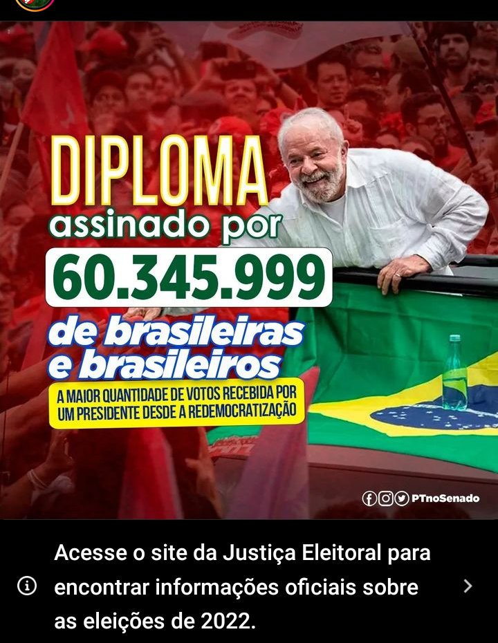 ciceropc67's tweet photo. ELEITO E DIPLOMADO COM SUCESSO, Agora rumo a posse faltam 20 dias
@Nilsonhandebol
@LulaOficial
@JanjaLula
@_Janoninho
@felipeneto
@AndreJanonesAdv
@ThiagoResiste
@tiagosantineli
@Haddad_Fernando
@geraldoalckmin
@eutocomlula__
#Eutocomlula
#seguequesigodevolta https://t.co/eBZGFjQ1nL