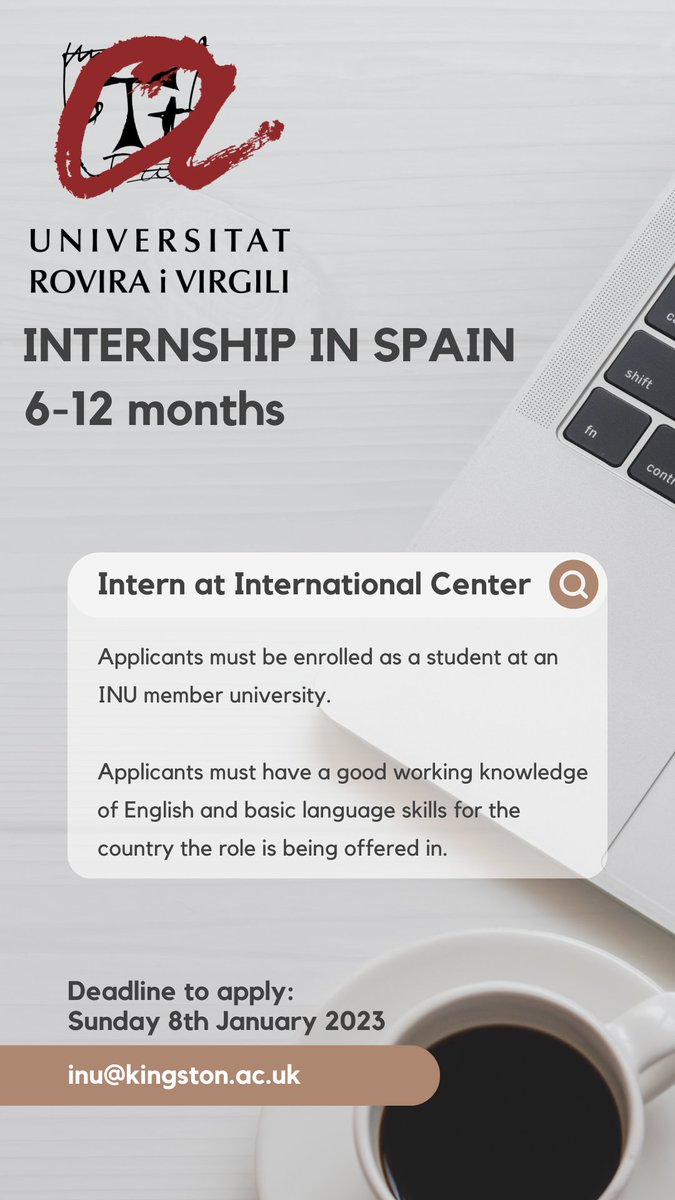 Apply for an internship in SPAIN 🇪🇸 Deadline is Jan. 8. 2023. Work at <a href="/universitatURV/">Universitat Rovira i Virgili</a> #INUNetwork
inunis.net/students/inu-i…
