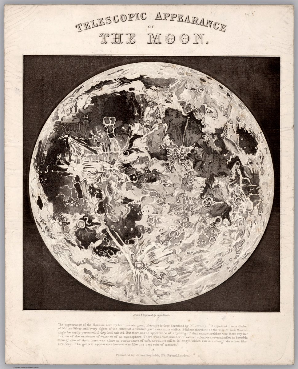 William #Scoresby on the moon seen through Lord Rosse's telescope: "It appeared like a Globe of Molten Silver ... Edifices of the size of York Minster might be easily perceived if they had existed ... the general appearance, however, was like one vast ruin of nature."