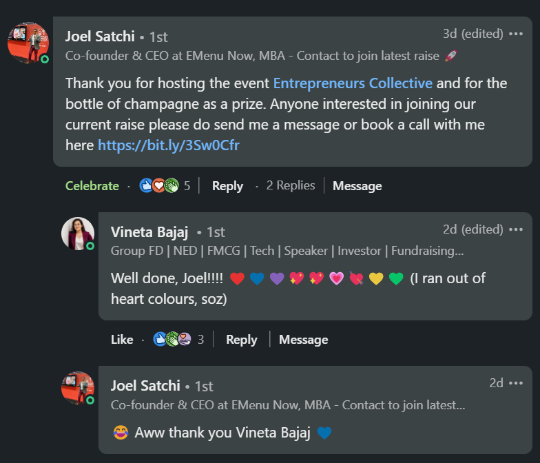 ecfoundersclub's tweet photo. We are still buzzing from our Pitch Competition last week, so we just wanted to share with you what some people have been saying about it! 

Totally not a flex ;) 
Thank you @avery_law, @emenunow, &amp; @JoelJSatchi for the kind words 🙏

#london #startup #entrepreneurs #investor https://t.co/ztpA3iysdr