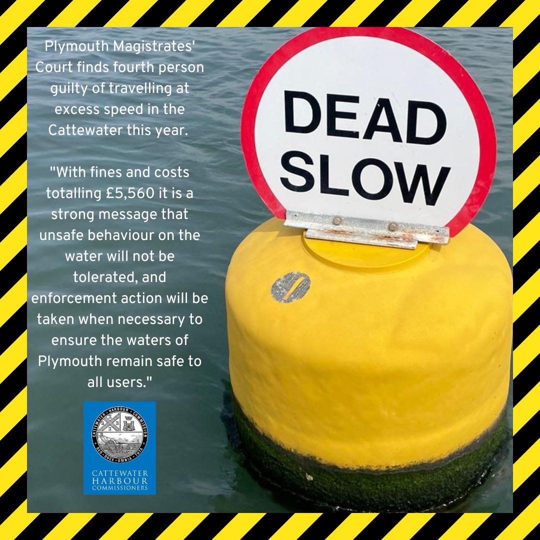 Plymouth Magistrates’ Court have today issued a fine totalling £5,560 to a water user guilty on two counts of navigating without care and caution and exceeding the speed limit onboard their Personal Water Craft (PWC) in the #Cattewater. plymouthport.org.uk/plymouth-magis…