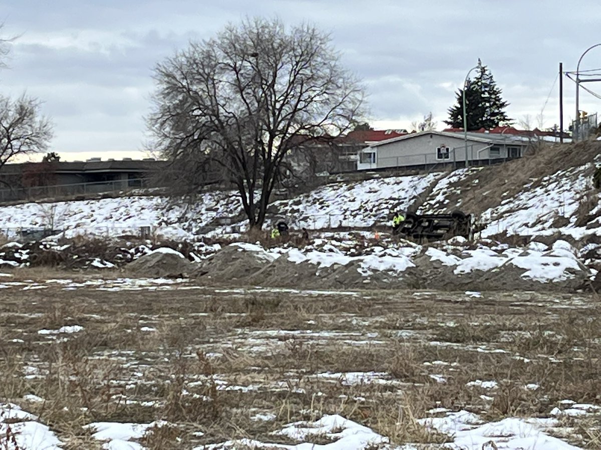 Kelowna RCMP on the scene of a serious single-vehicle accident near the Apple Bowl
