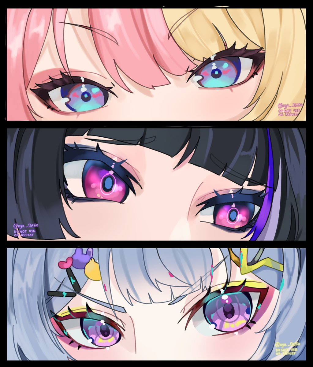 Eyes references of the girls ✨ I tried my best to make them as accurate as possible ehe (I also added extra makeup because why not)
#kotosmetic #Melocopic #ZaiOnPaper 