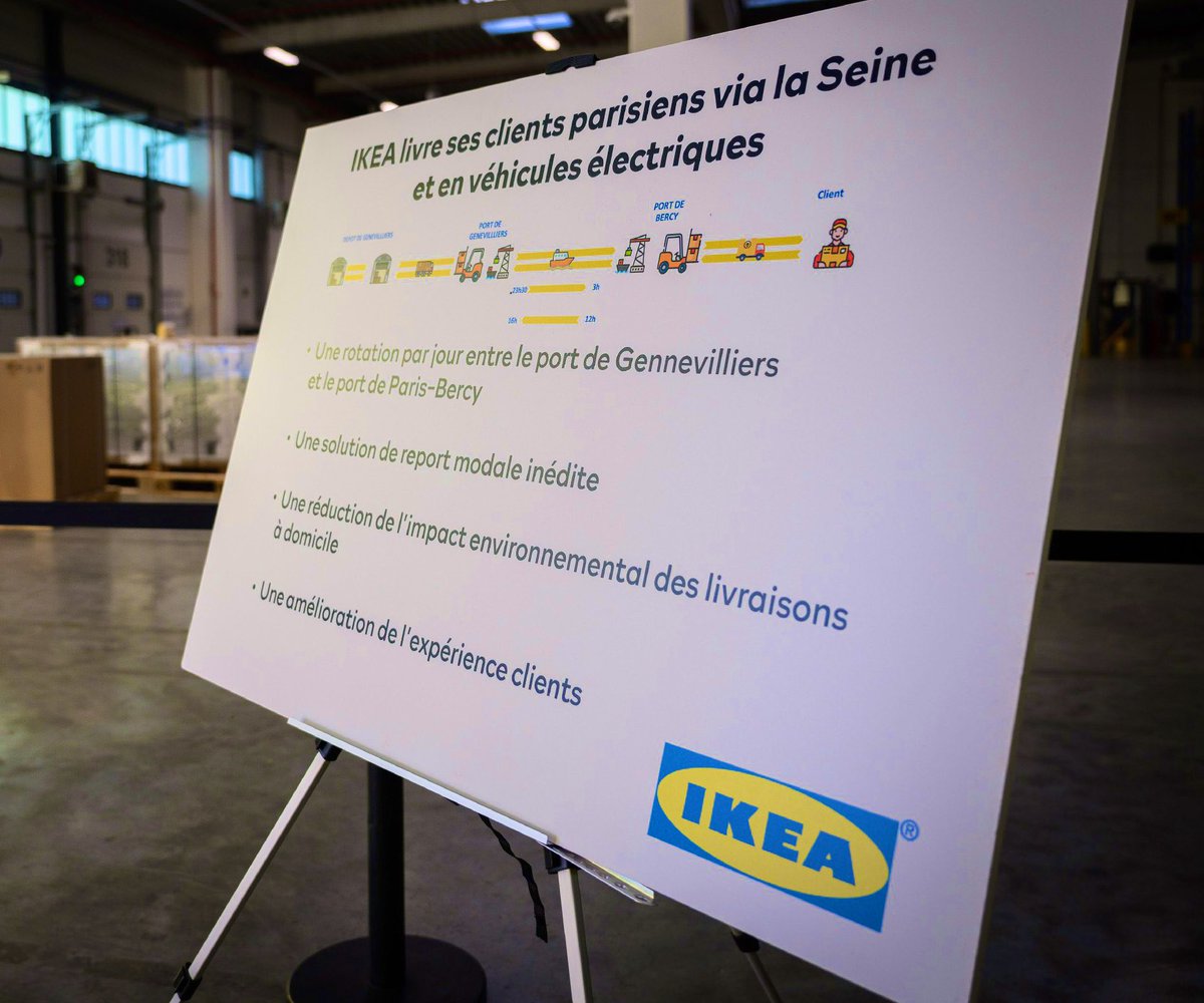 Un exemple innovant : dès cette semaine, toutes les livraisons <a href="/IKEA_France/">IKEA France</a> à #Paris se feront par la Seine (puis camionnette électrique) 🌳 Et beaucoup d’autres suivront !