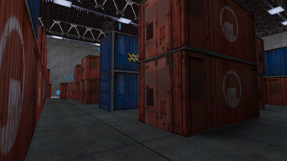 AudioCraZ's tweet photo. New map for Cold Ice Beta 3 (Half Life GoldSRC) and my first original deathmatch map in over 20 years: Frozen Warehouse. Once again, I spent far too much time on small details that nobody will probably notice. #HalfLife #GoldSrc #ColdIce #leveldesign https://t.co/k0UmqYYIBX