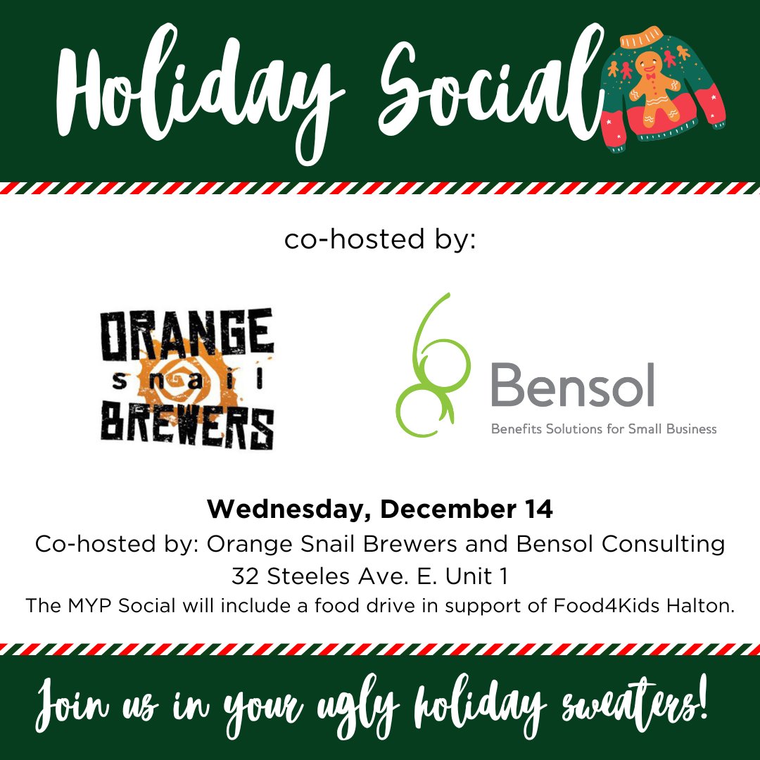 MiltonChamber's tweet image. Last chance to register! Join us for our last event of the year, a networking experience full of Holiday Cheers. The Holiday Social, co-hosted by @OrangeSnailBrew &amp;amp; @BensolBenefits will include a food drive supporting @Food4KidsHalton.

Register: ow.ly/vWgn50LSsk5
