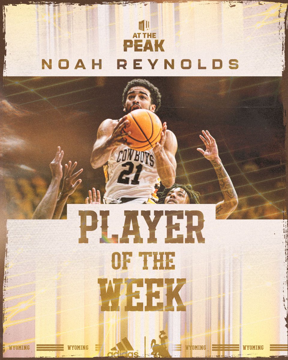 Wyoming Cowboy Basketball (@wyo_mbb) on Twitter photo Can’t be stopped.
Averaged 25 PPG and led the Pokes to two wins. <a href="/noahreynolds21/">Noah Reynolds</a> is the <a href="/MountainWest/">Mountain West</a> Player of the week ➡️ bit.ly/3UZClzq Can’t be stopped.
Averaged 25 PPG and led the Pokes to two wins. <a href="/noahreynolds21/">Noah Reynolds</a> is the <a href="/MountainWest/">Mountain West</a> Player of the week ➡️ bit.ly/3UZClzq