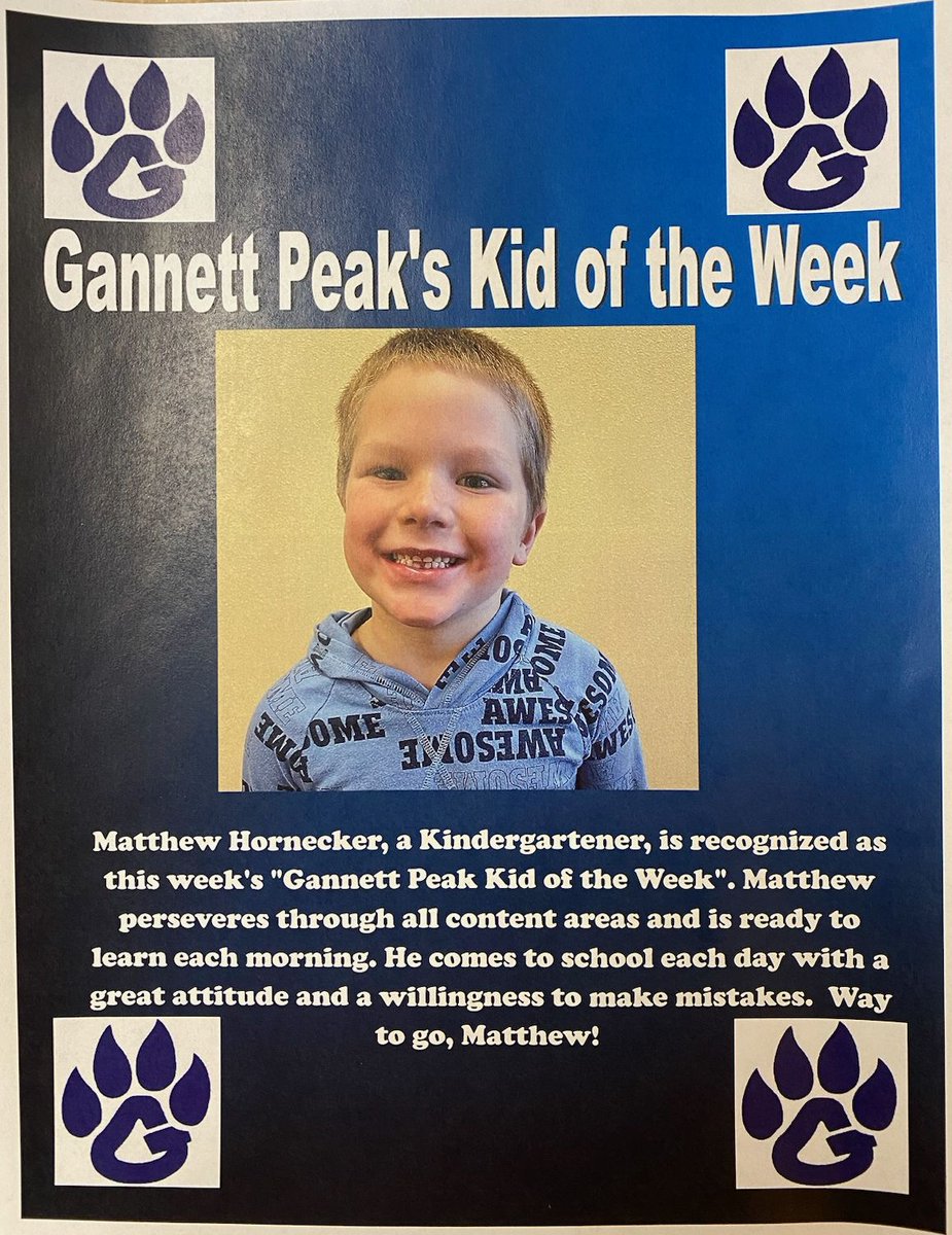 Fremont1_GPeak's tweet photo. Matthew, our Kid of the Week at Gannett Peak! Way to go!!
@Landerschools #kidoftheweek https://t.co/H6yPCKS6Ng