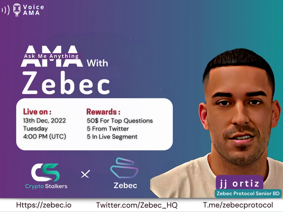 Crypto Stalkers (@stalkerscrypto) on Twitter photo 📢 We're thrilled to announce our next AMA with <a href="/Zebec_HQ/">Zebec Network</a> on 13th Dec 4:00 PM UTC
💰 Reward :50$
📍 Venue: t.me/thecryptostalk…
〽️ Rules:
✅ Follow <a href="/StalkersCrypto/">Crypto Stalkers</a> & <a href="/Zebec_HQ/">Zebec Network</a>
✅LK & RT
✅Comment Questions & Tag 3 Friends with BEP20 address 📢 We're thrilled to announce our next AMA with <a href="/Zebec_HQ/">Zebec Network</a> on 13th Dec 4:00 PM UTC
💰 Reward :50$
📍 Venue: t.me/thecryptostalk…
〽️ Rules:
✅ Follow <a href="/StalkersCrypto/">Crypto Stalkers</a> & <a href="/Zebec_HQ/">Zebec Network</a>
✅LK & RT
✅Comment Questions & Tag 3 Friends with BEP20 address