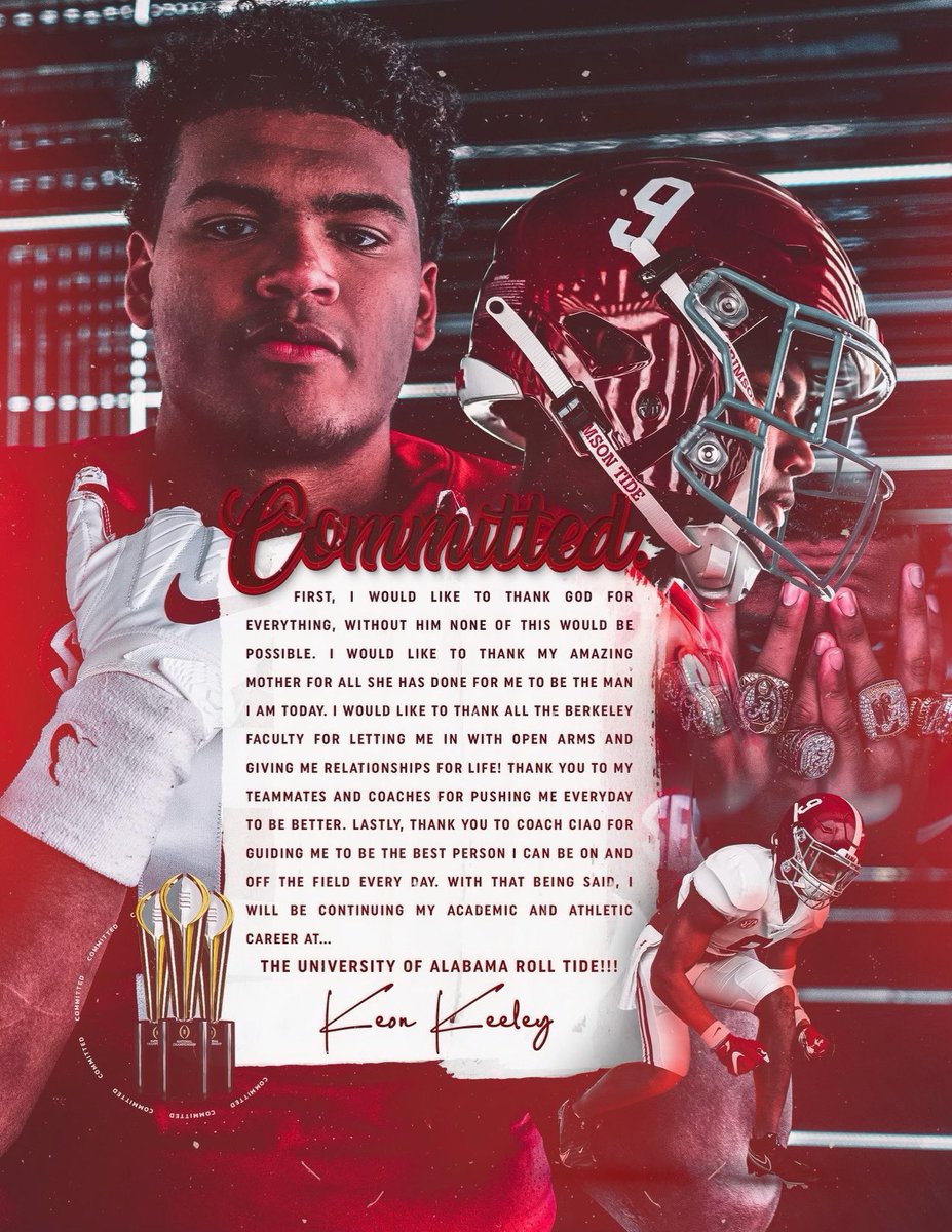 SSN_Alabama's tweet image. BREAKING:

Alabama has landed a commitment from 2023 5⭐️ EDGE Keon Keeley, the #1 EDGE and a top 10 player in the country.
