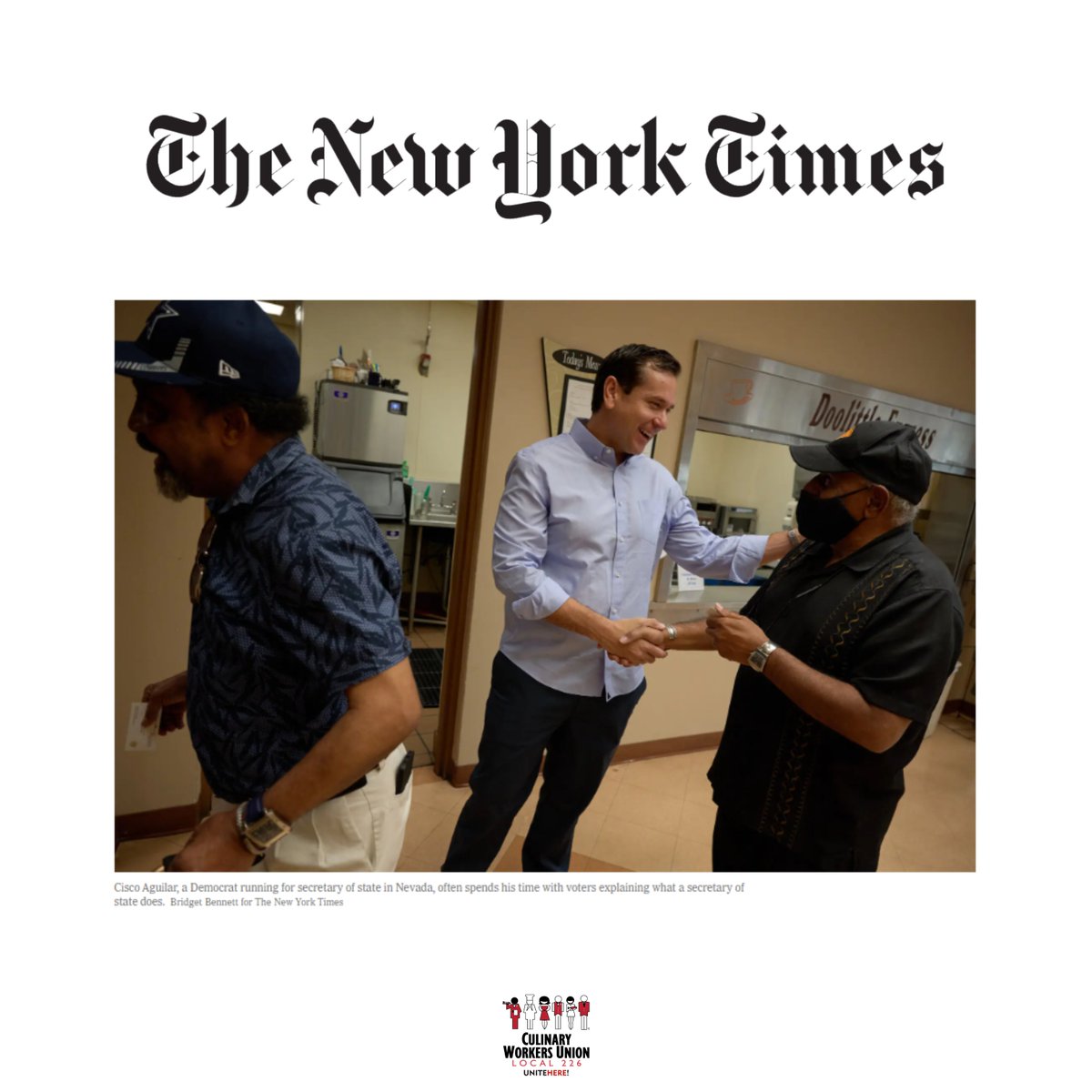 Culinary226's tweet image. .@TedP226 whipped up the crowd of canvassers into a frenzy on a recent Monday morning, earning him “sí, se puede!” chants before sending canvassers out to knock on doors for @CiscoForNevada, the newly elected Secretary of State.
📰 nytimes.com/2022/10/21/us/…