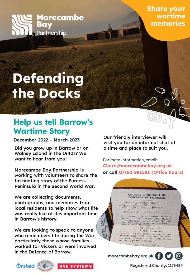 Morecambe Bay Partnership is looking for memories of life in Barrow during the 2nd World War as part of the Defending the Docks project.
