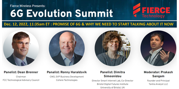MyTechMusings's tweet photo. Had a great time discussing the idea of #6G with these great minds at @FierceWireless #6GEvolutionSummit 

https://t.co/JJGlQ0VUCD 

@deanrbrenner, @Haraldsvik ,  of @Cohere_4G_5G, @Dsimeo of @BristolUni 

#5GAdvanced https://t.co/3uNCEYnBcu