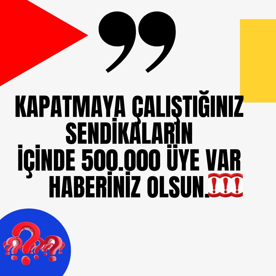 Seçim öncesi %2 barajı getirmeye çalışmak, demokrasiye yapılan büyük bir darbedir.

Kapatmaya çalıştığınız sendikaların içinde 500.000 üye olduğundan haberiniz var mı ?

#SendikalDarbeyeHayır